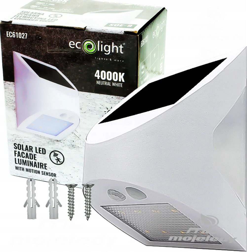 Homlokzati napelemes lámpa 3W 4000K Pir mozgásérzékelő szürkületig 20 óra