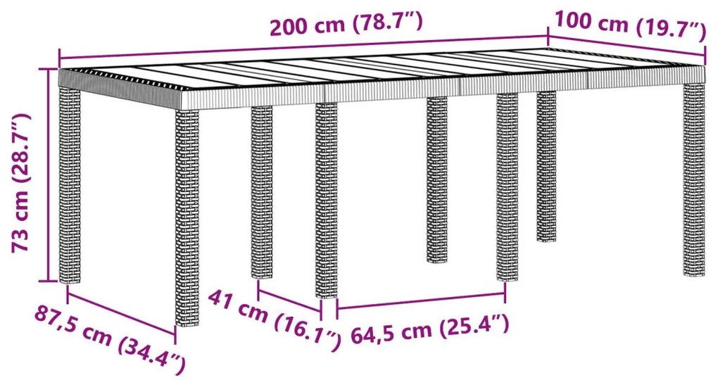 Kerti Asztal Barna 200x100x73 cm Polirattan