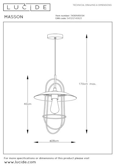 Lucide 74309/01/34 - Csillár zsinóron MASSON 1xE27/40W/230V sárga