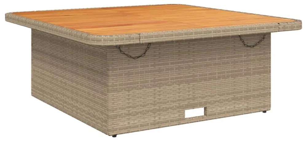 bézs polyrattan és akácfa kerti asztal 110 x 110 x 71 cm