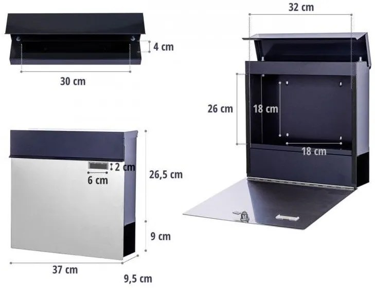 STILISTA Fali postaláda 37 x 36 x 9 cm acél