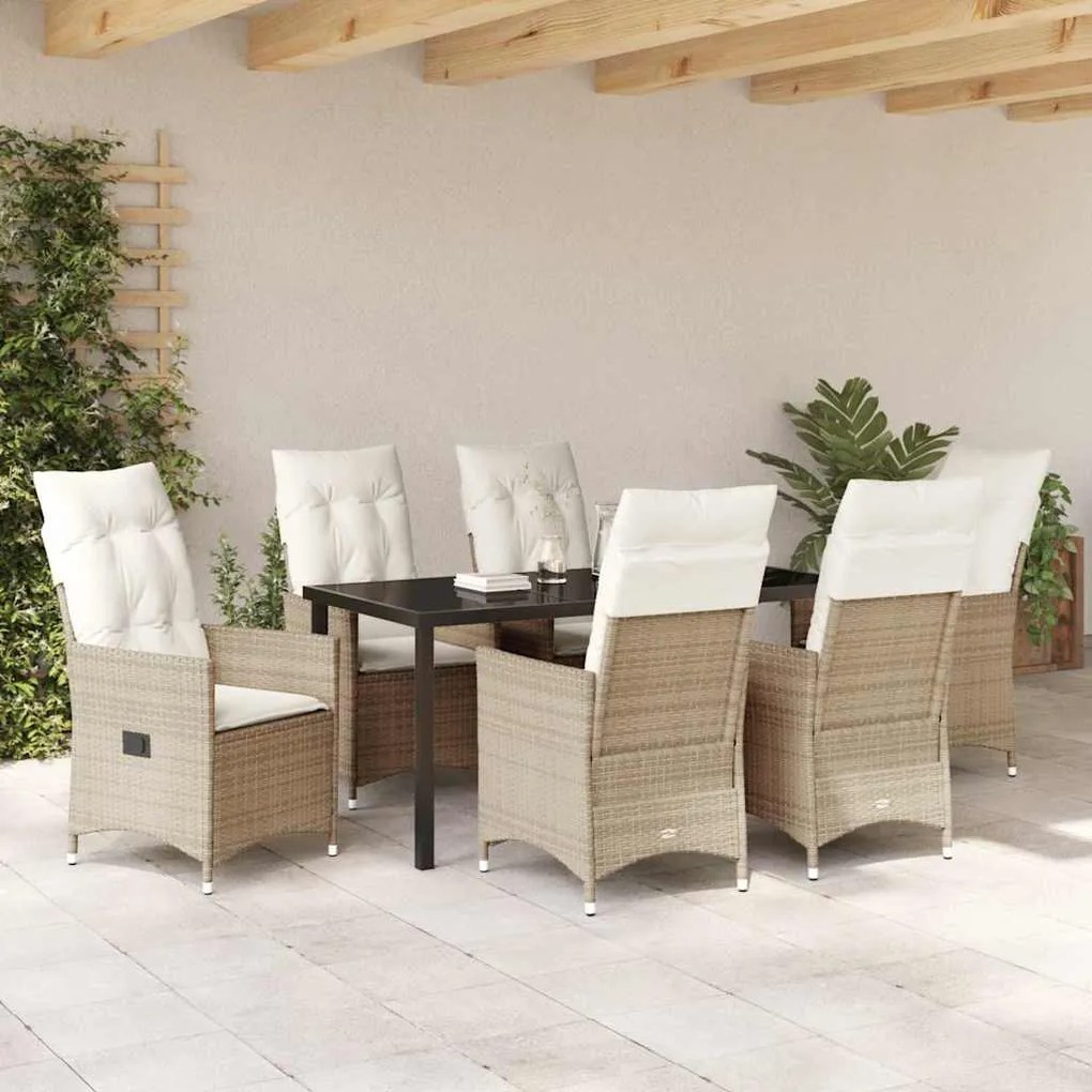 Kert étkező szett párnával 7 pcs Bézs Poli rattan