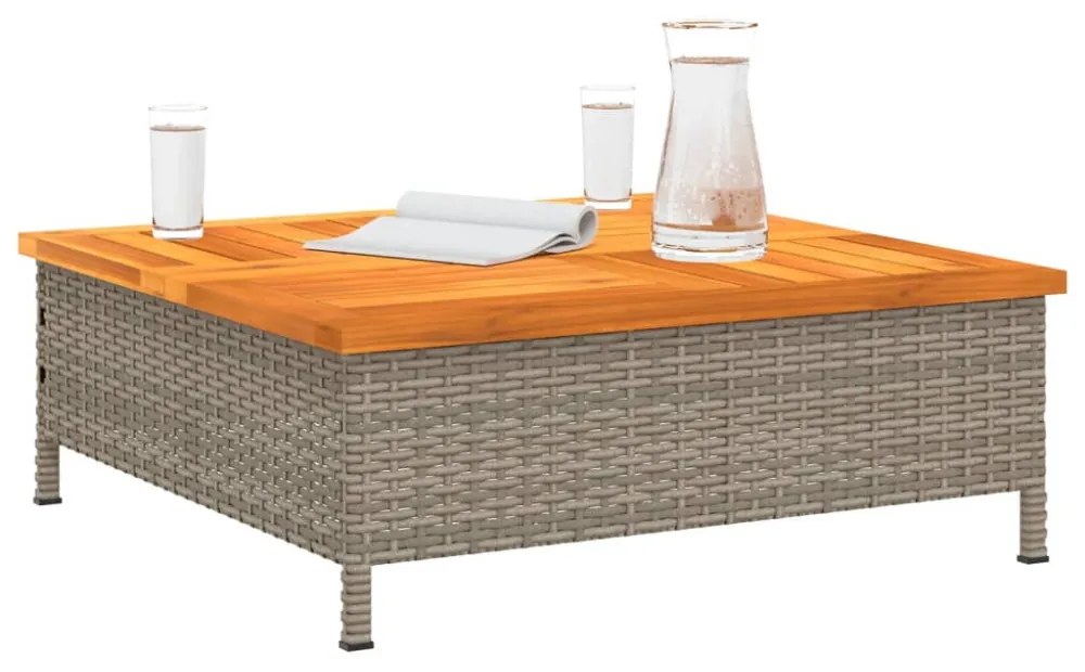 szürke polyrattan és akácfa kerti asztal 70 x 70 x 25 cm