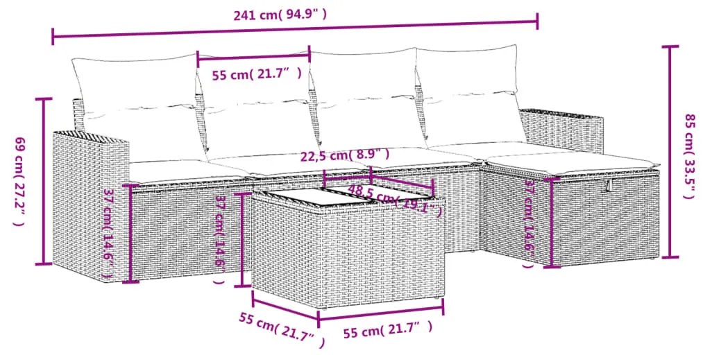 6 részes barna polyrattan kerti ülőgarnitúra párnával