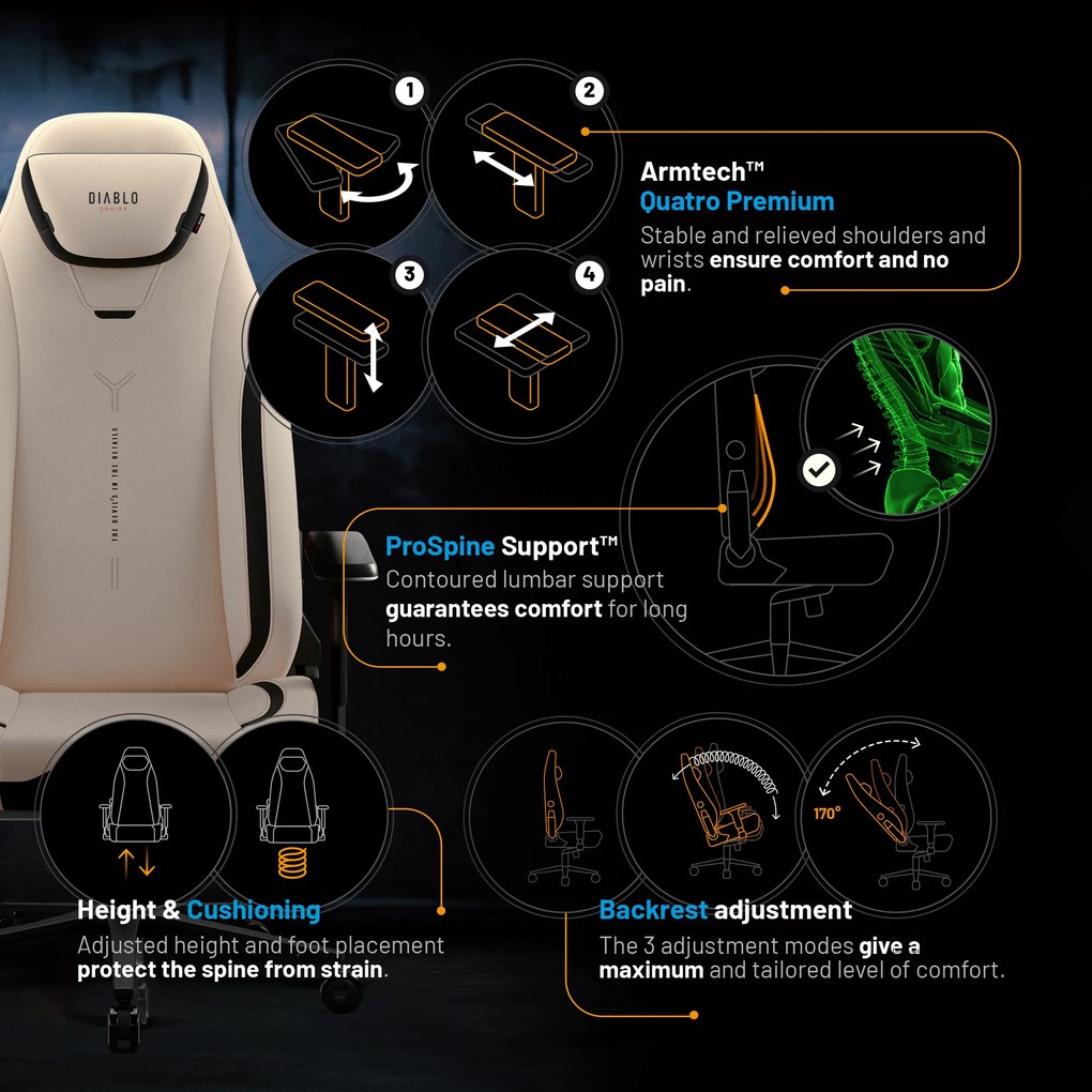 Gamer szék Normal Size bézs-fekete: Diablo X-Eye Prime Desert Storm