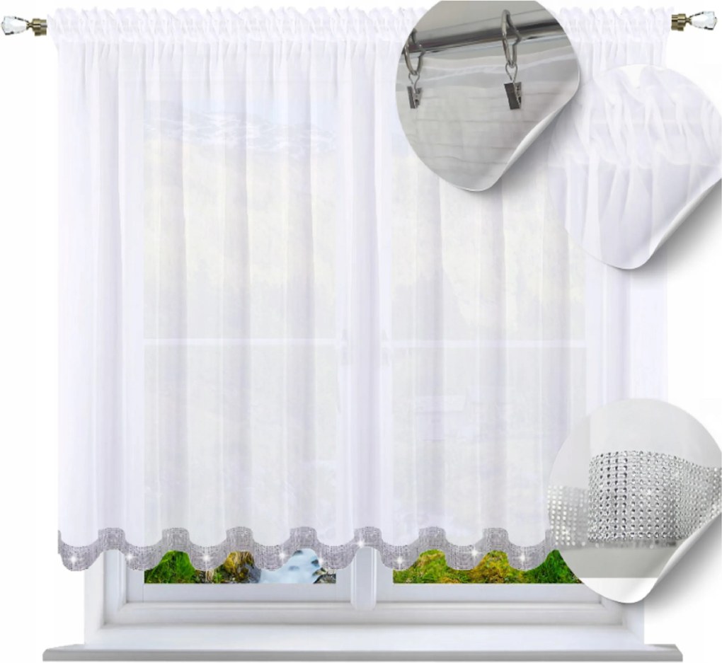 Rövid, kész függöny cirkóniákkal, 100x200 cm, konyhába, sima függöny