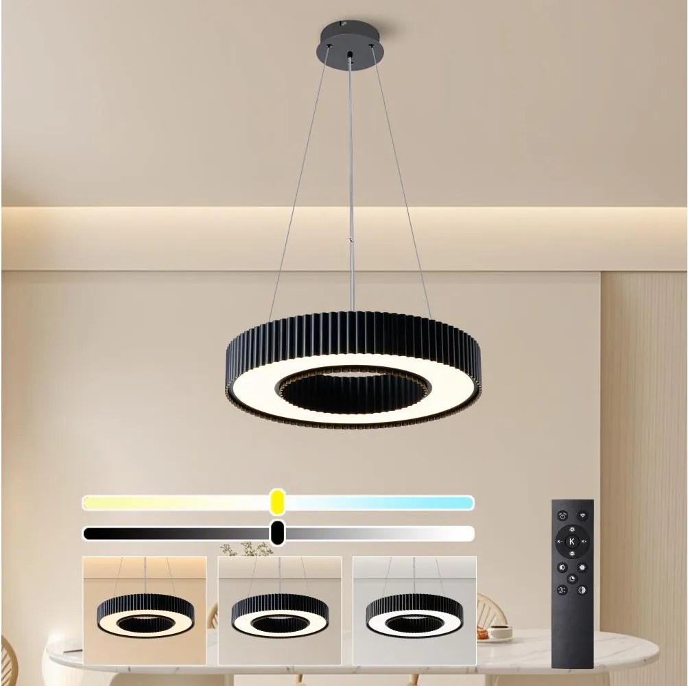 Brilagi - dimmelhető LUMIX LED csillár, 48W, 230V, 3000-6000K, fekete, Ø 50 cm + távirányítóval