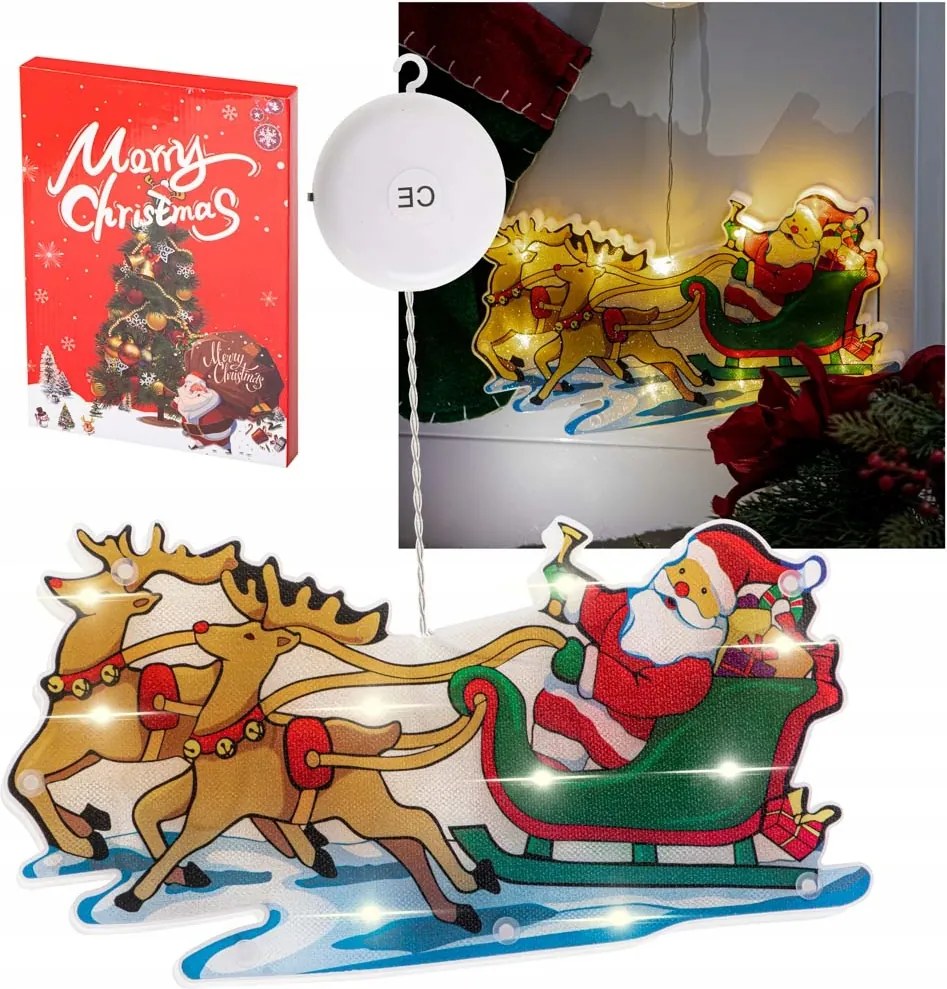 Led függő dekorációs karácsonyi dísz Mikulás szán