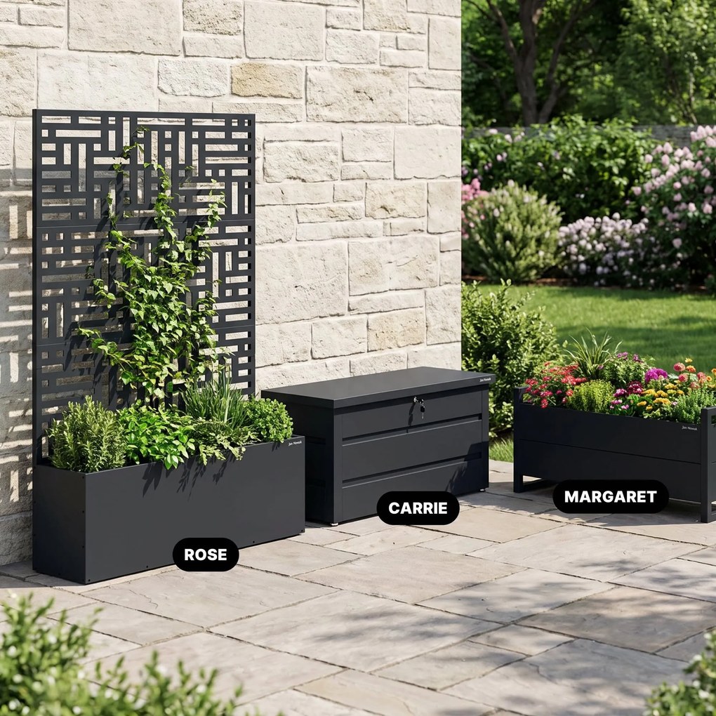 Fém kerti pergola virágládával 3in1, antracit, 1200x1800x300 mm: ROSE