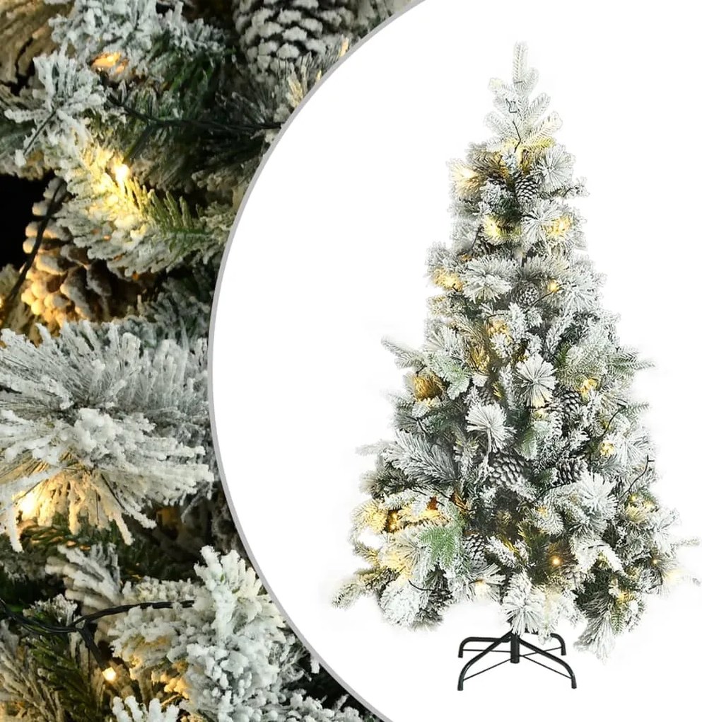 vidaXL PVC és PE megvilágított karácsonyfa hóval/fenyőtobozzal 195 cm