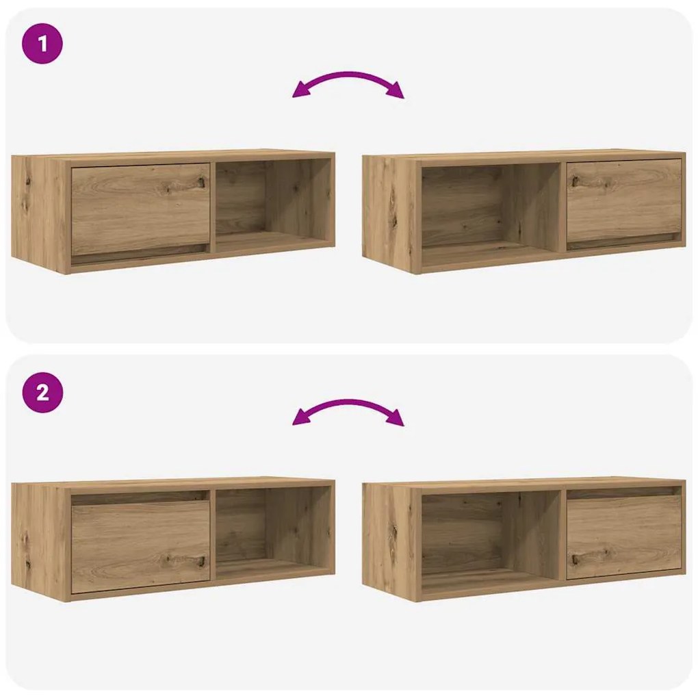 kézműves tölgy színű szerelt fa TV-szekrény 80x31x25,5 cm