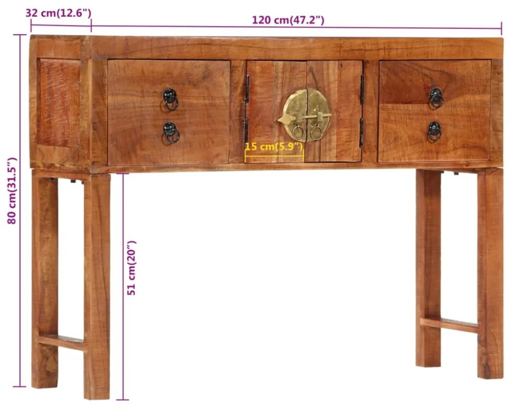 nyers tömör akácfa tálalóasztal 120x32x80 cm