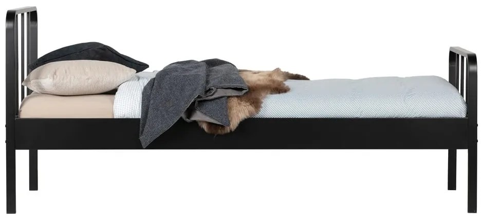 Fekete fém egyszemélyes ágy ágyráccsal 90x200 cm Mees – WOOOD