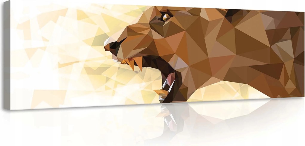 Vászonkép 145x45 Oroszlán sokszög oroszlán üvöltés vad természet geometria erő
