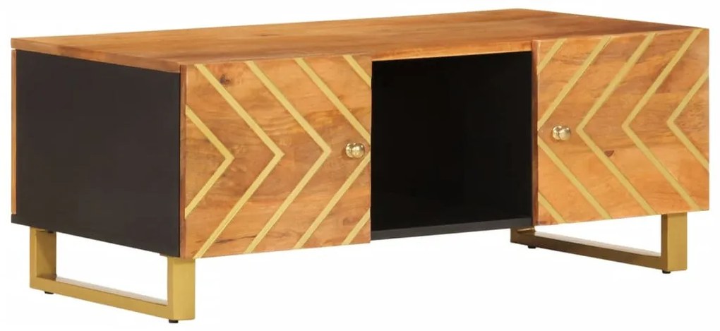 Barna és fekete tömör mangófa dohányzóasztal 100 x 54 x 40 cm