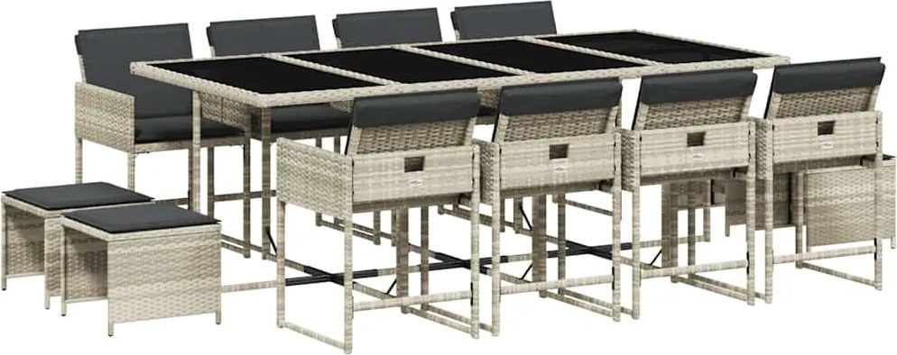 vidaXL 13 részes szürke polyrattan kerti étkezőgarnitúra párnákkal
