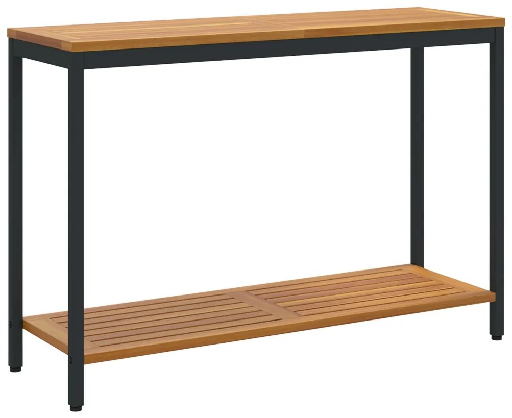 Kültéri Asztal Természetes és Fekete 35x110x75 cm Tömör Fa és Acél