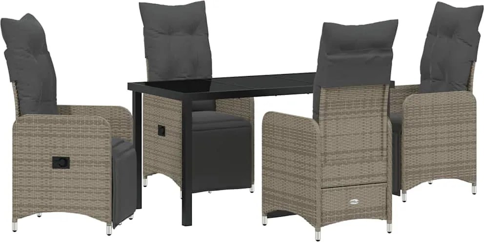 vidaXL Kert étkező szett párnával 5 pcs Szürke polirattan