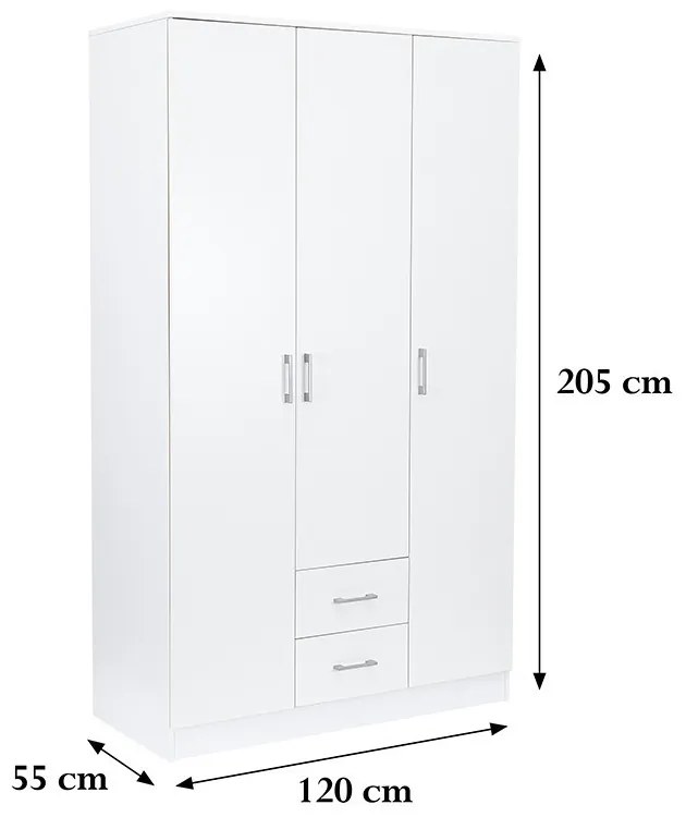 Miami gardróbszekrény 120x205 cm fehér-fehér