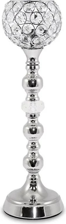 Ezüst Fém Gyertyatartó Kövekkel 38cm Tea Light 40 Glamour Fényes