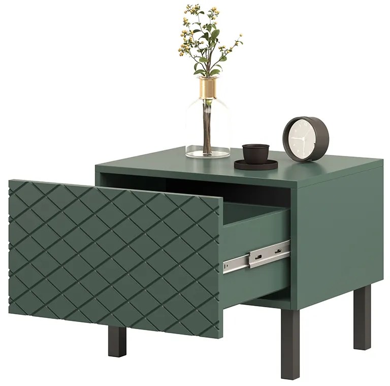 Scalia II 50 1SZ éjjeliszekrény szett 2 db - matt sötétzöld / fekete lábakkal