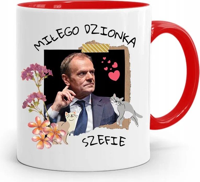 Donald Tusk Piros Bögre Platform Ajándék fényképes nyomtatással