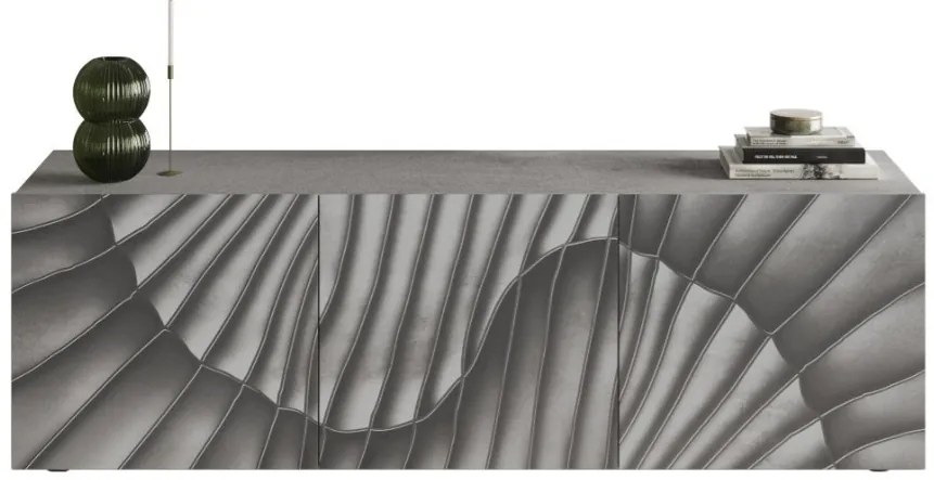 SNAKE háromajtós komód, betonhatású testet és szürke, díszített mintázatú előlapokkal