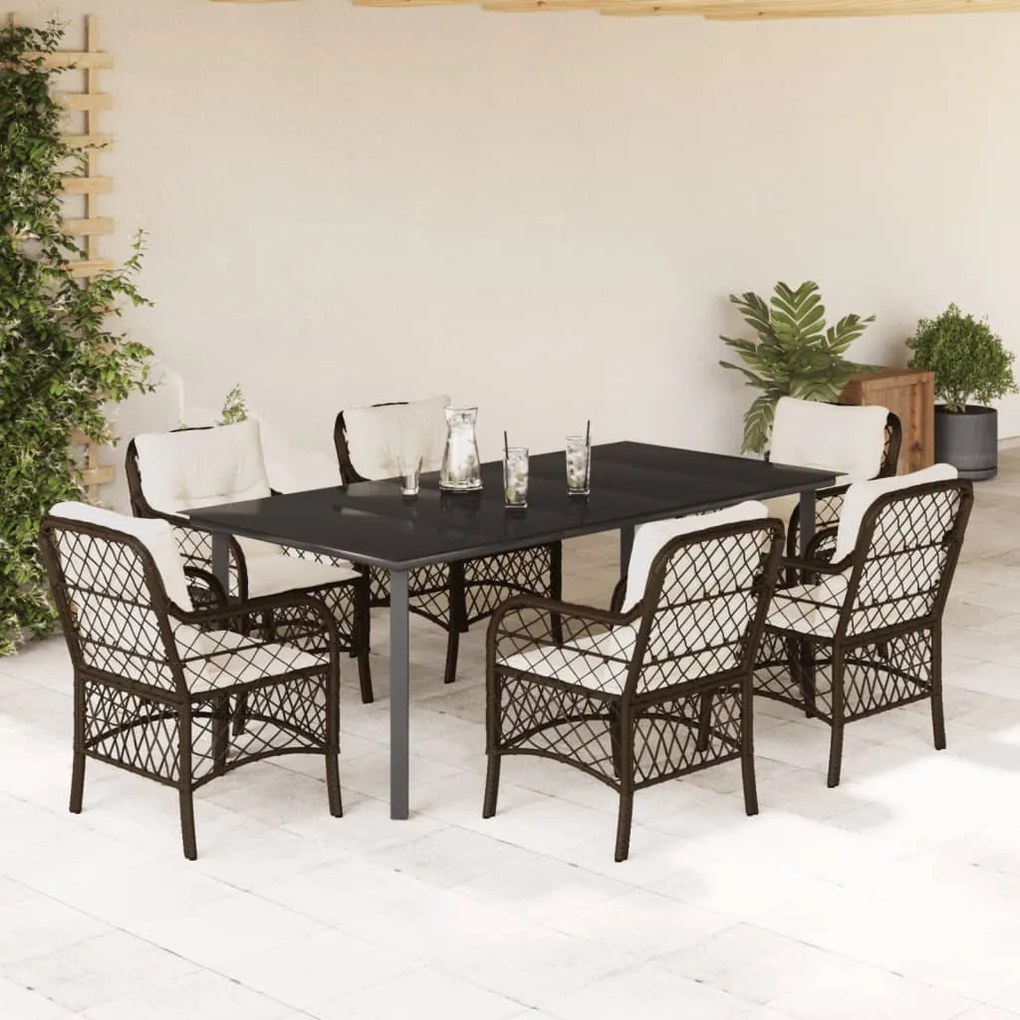 7 részes barna polyrattan kerti étkezőgarnitúra párnával