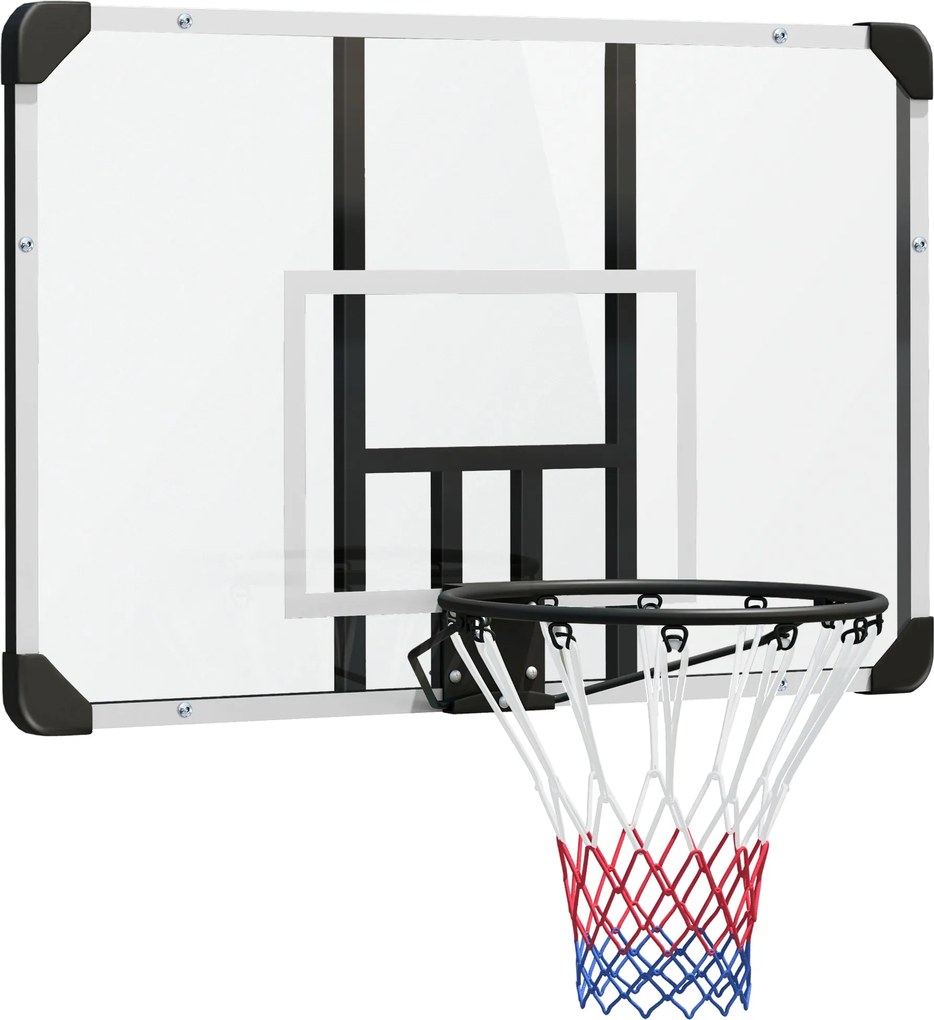 SPORTNOW Kosárlabdadobó Gyűrű Háttámlával, Kerti Kosárlabda Keret Ø45 cm Acél Gyűrűvel és Hálóval, Fali Kivitel, Kosárlabda Tábla Gyerekeknek, Tizenév