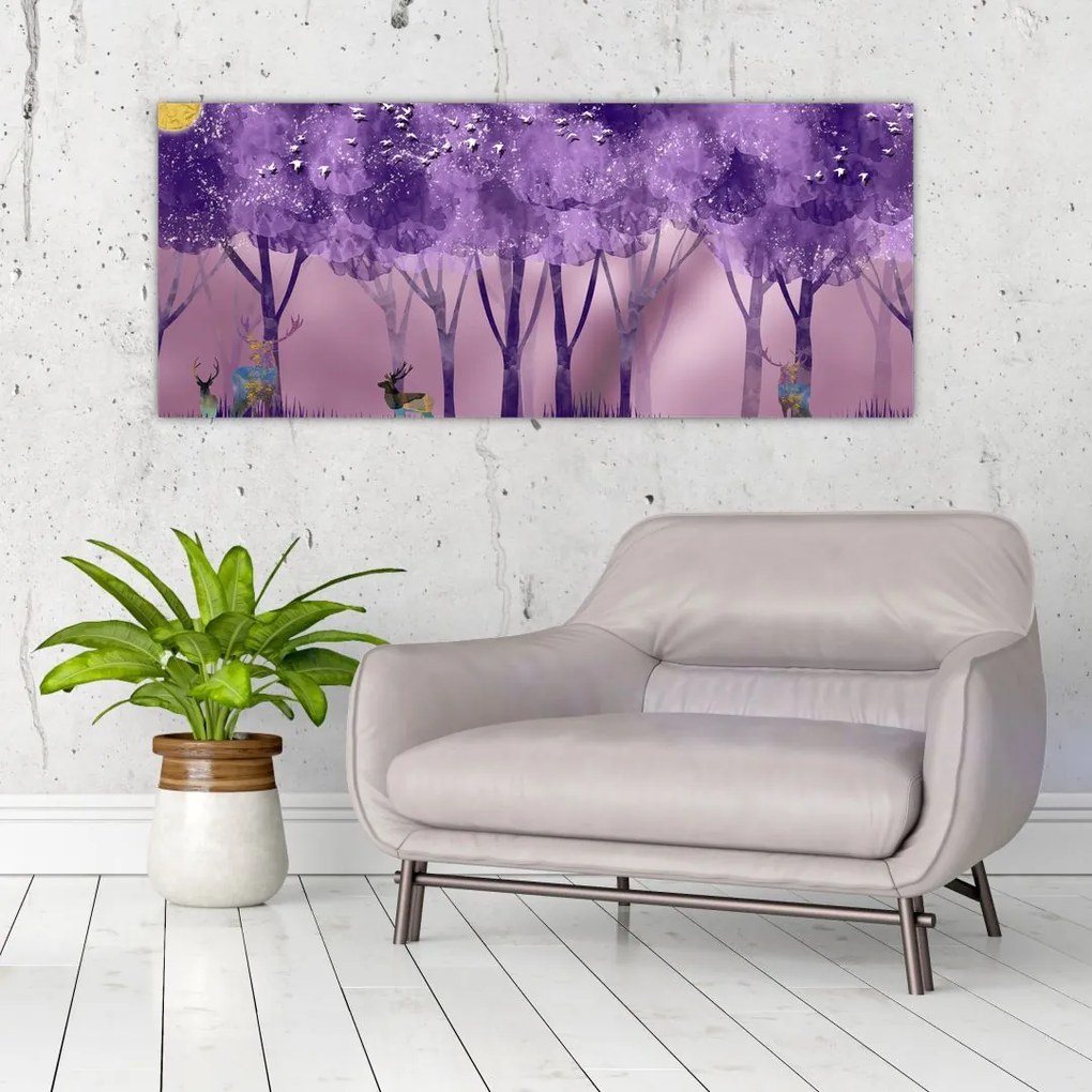 Kép - Szarvasok egy varázslatos erdőben (120x50 cm)