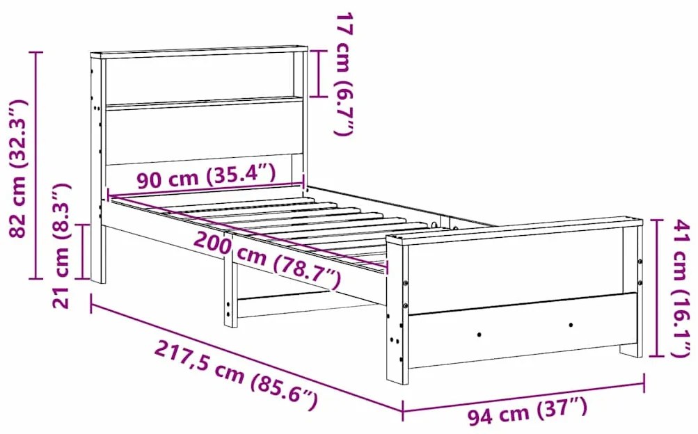vidaXL Ágykeret fejtámlával Barna 90 x 200 cm Faanyag