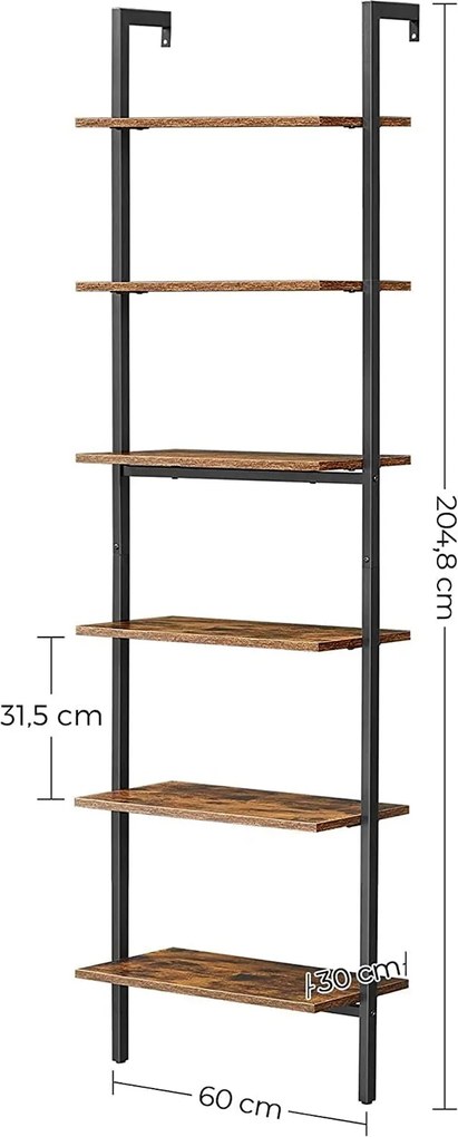 Létrapolc, 6 szintes könyvespolc 60 x 204,8x 30 cm