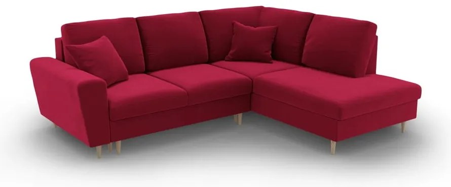 Piros bársony kinyitható tárolóhelyes sarokkanapé (jobb oldali-L alakú) Kyoto – Cosmopolitan Design