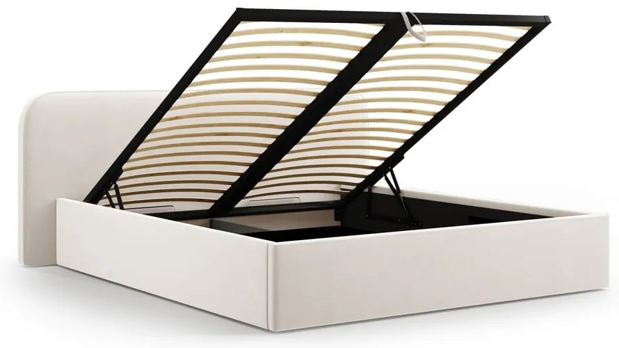 Elefántcsont színű kárpitozott ágyneműtartós franciaágy ágyráccsal 140x200 cm Elizabeth – Micadoni