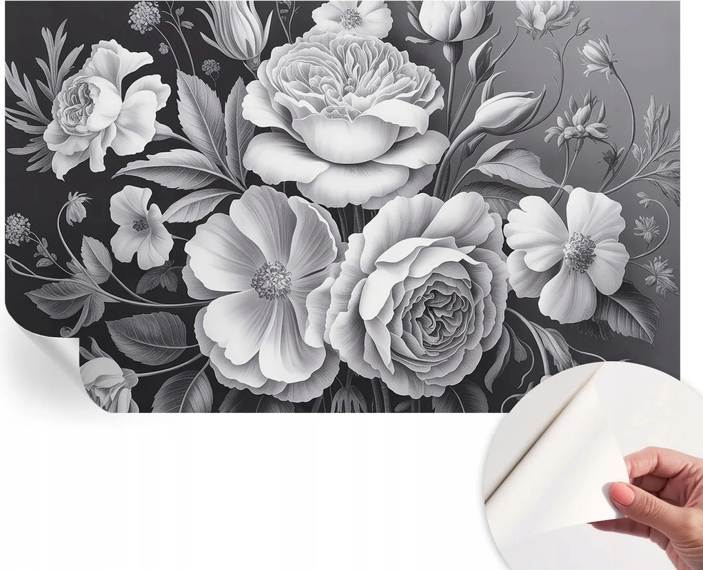 Öntapadós tapéta Divatos 3D fali ragasztóval Szürke virágok 416x254 cm
