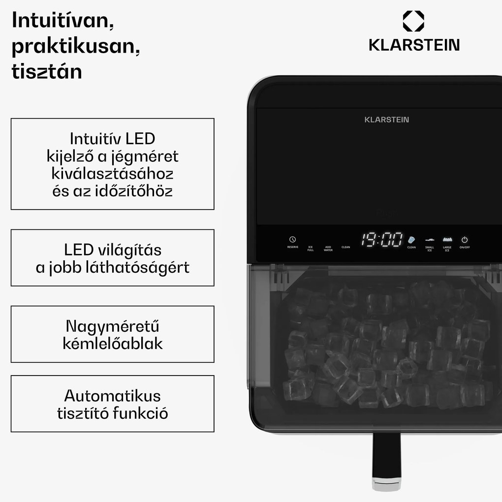 Klarstein Ice Lux jégkocka készítő, Rozsdamentes acél, 23 kg/24 ó, Öntisztító