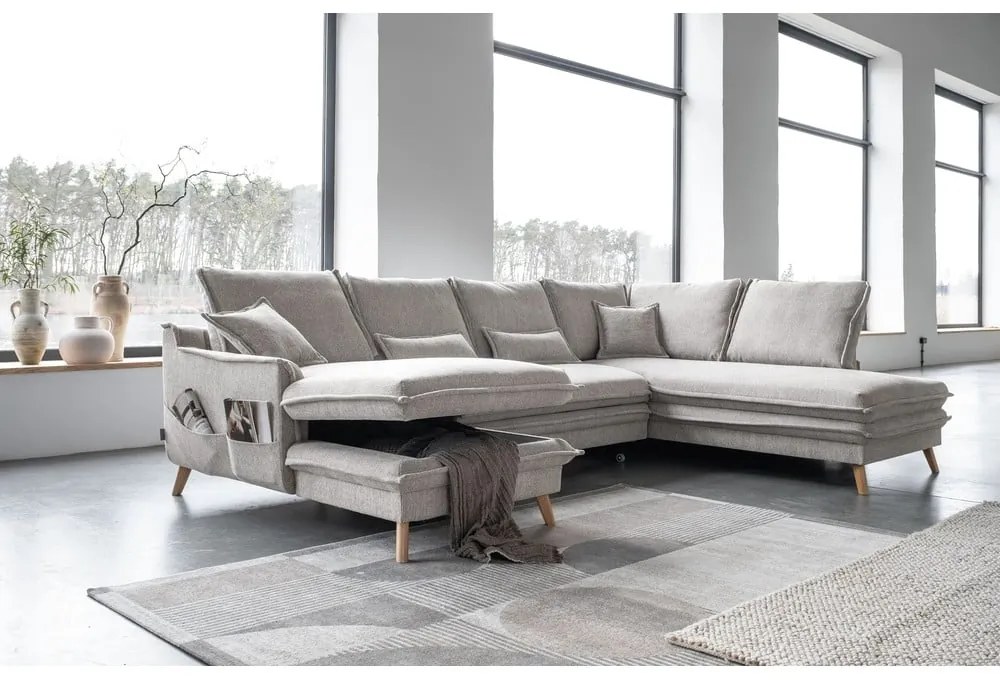 Bézs kinyitható sarokkanapé (jobb oldali-U alakú) Charming Charlie – Miuform