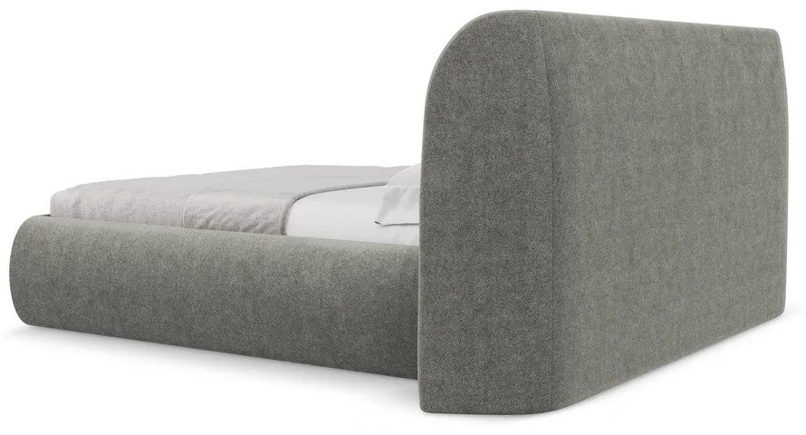 Szürke kárpitozott ágyneműtartós franciaágy ágyráccsal 160x200 cm Hauke – Makamii