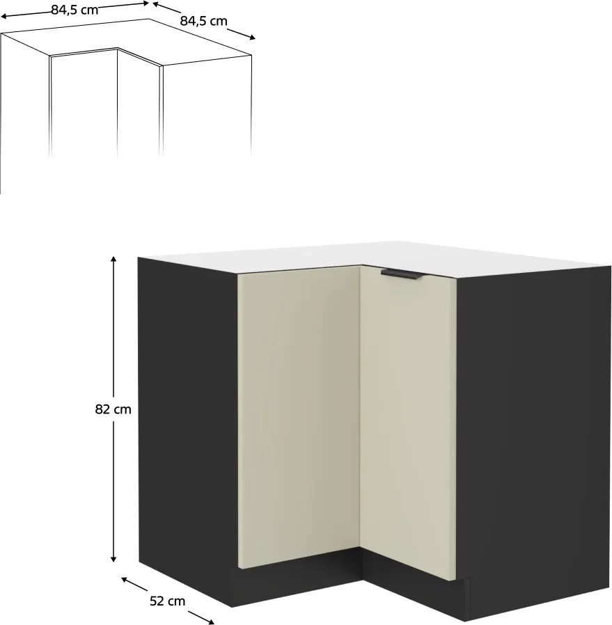 Alsó sarokszekrény, kasmír/fekete, ARAKA 90x90 DN 2F BB