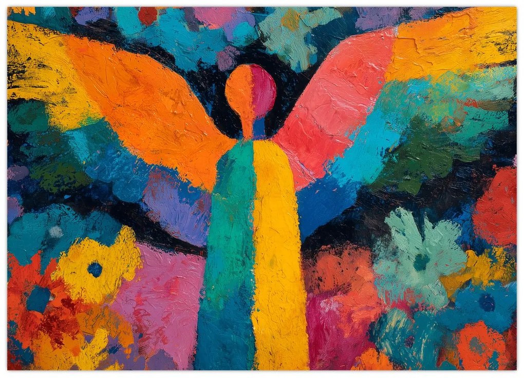 Kép - Absztrakt angyal virágokkal (70x50 cm)