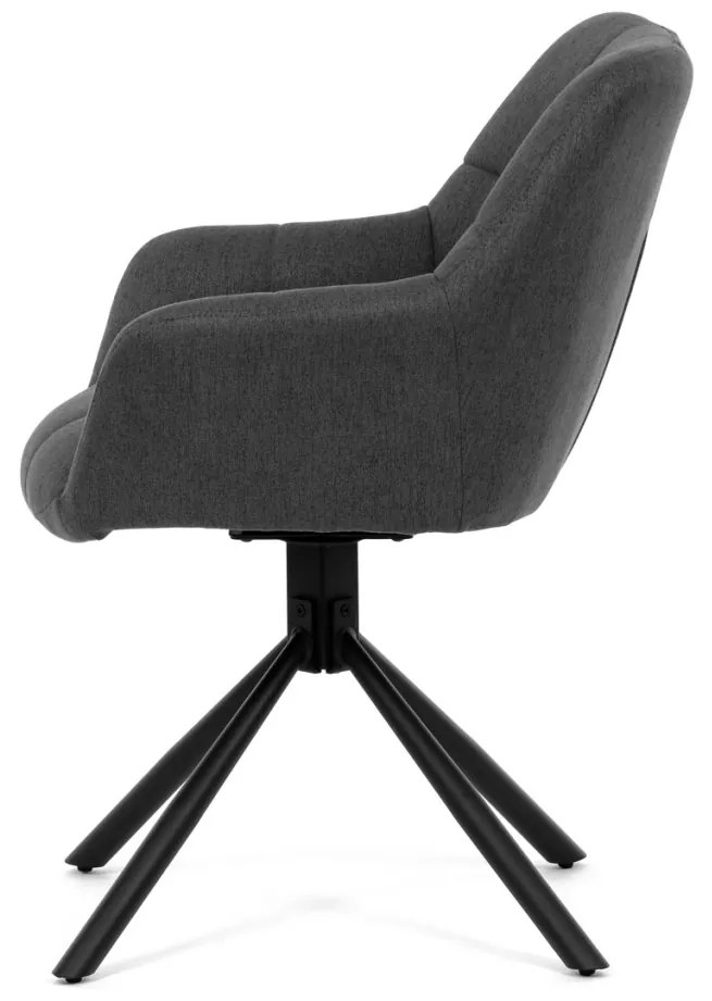 Scaun de sufragerie pivotant, țesătură gri închis, mecanism rotativ 90°/90° (stânga/dreapta), metal negru