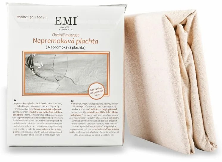 EMI krémszínű vízhatlan lepedő gumiszalaggal, 90x200 cm