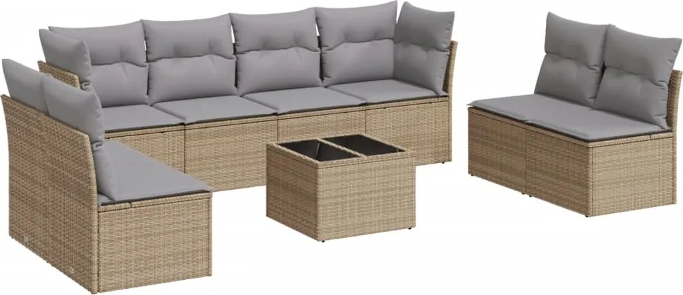 vidaXL 9 részes bézs polyrattan kerti ülőgarnitúra párnákkal