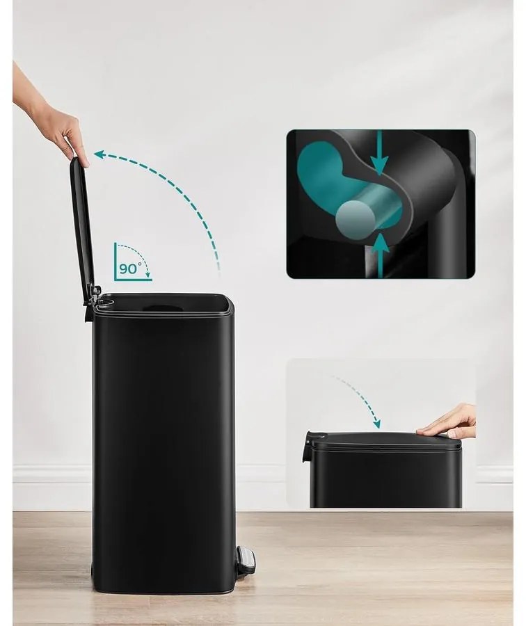 SONGMICS 30 literes konyhai szemetes, belső vödörrel, fekete színben