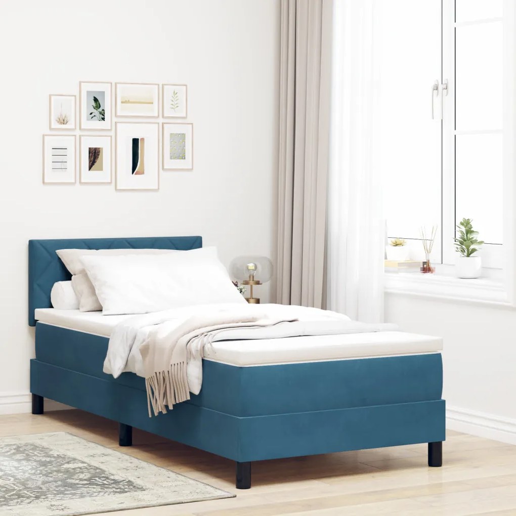 Boxspring ágy matraccal & LED Sötétkék 90x190 cm Bársony