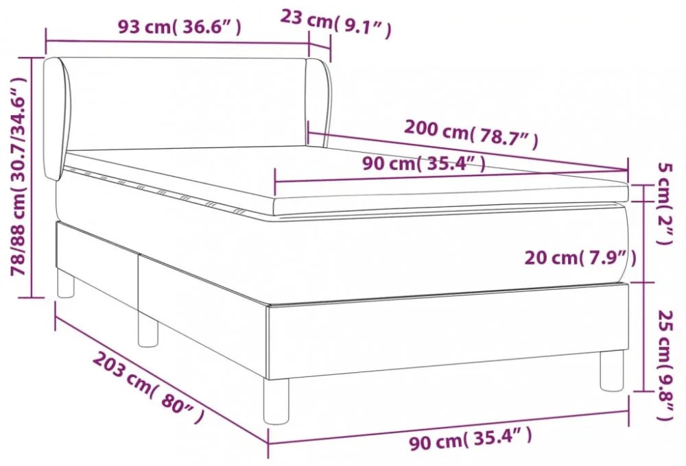 sötétbarna szövet rugós ágy matraccal 90 x 200 cm