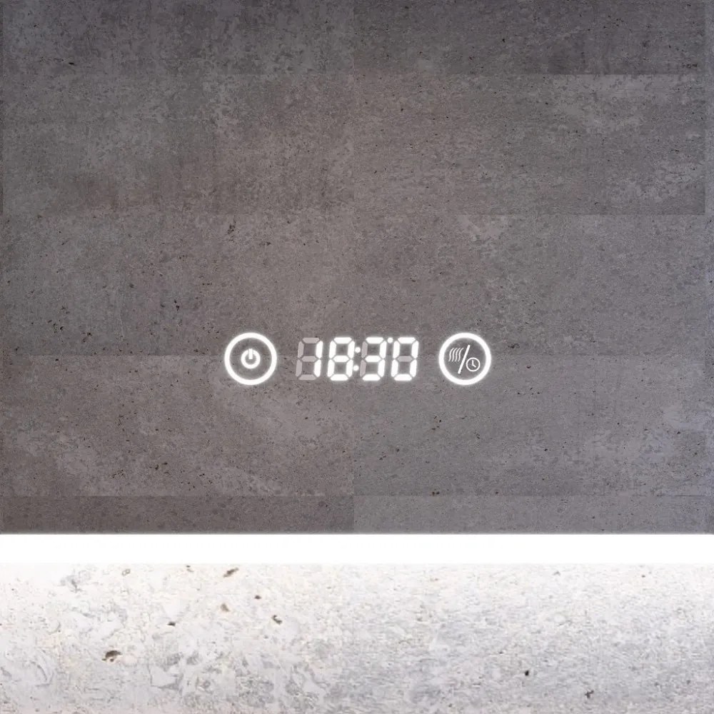 Fürdőszobai LED tükör 80x80cm | Páramentesítő funkció - Óra - Fényerő és színhőmérséklet szabályozás | Welland Luxury-Line G1091