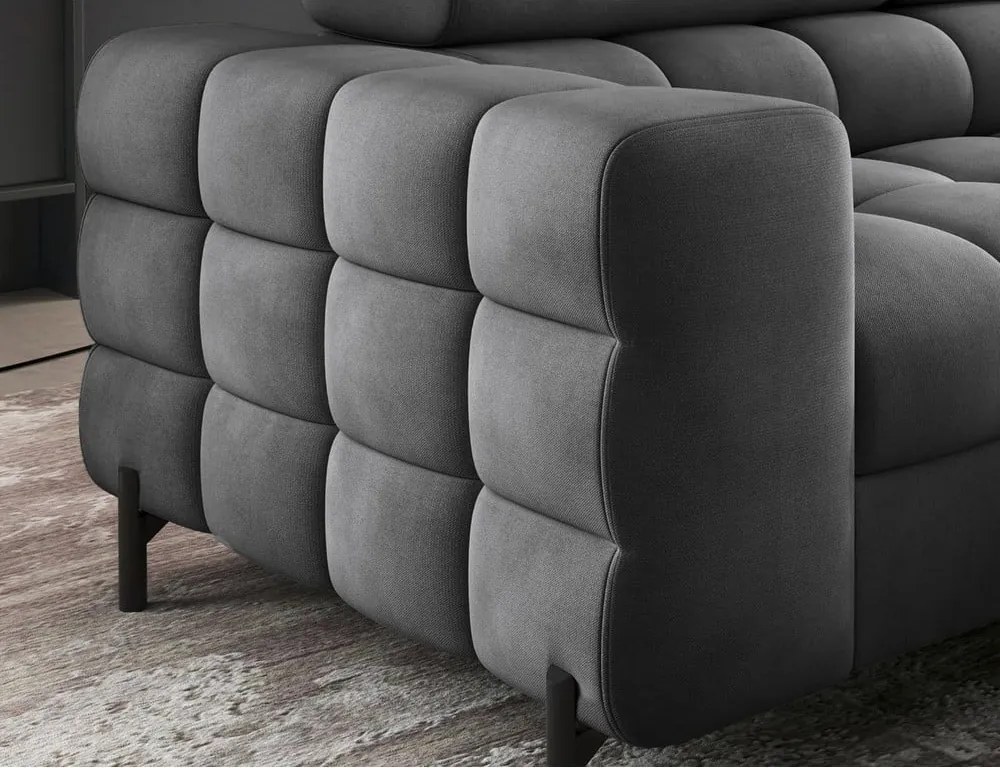 Sötétszürke bársony kinyitható-tárolóhelyes sarokkanapé (jobb oldali-L alakú) Ferucce – ELTAP