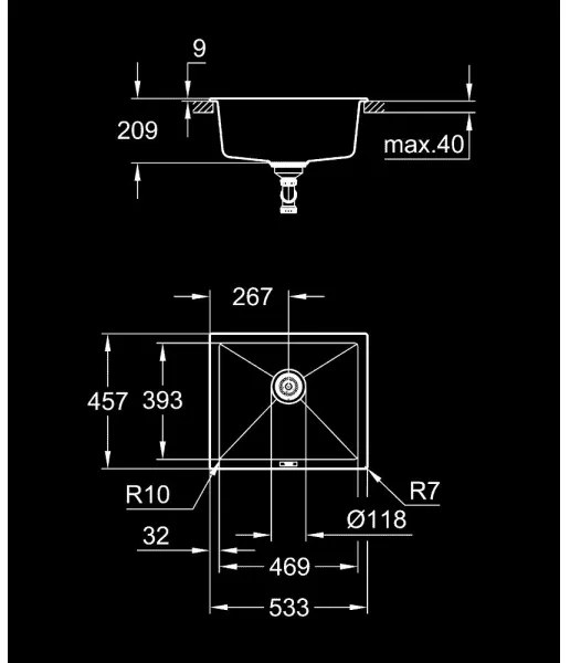 GROHE 31654AP0 - K700U mosogató 533 × 457 mm fekete gránit/fekete