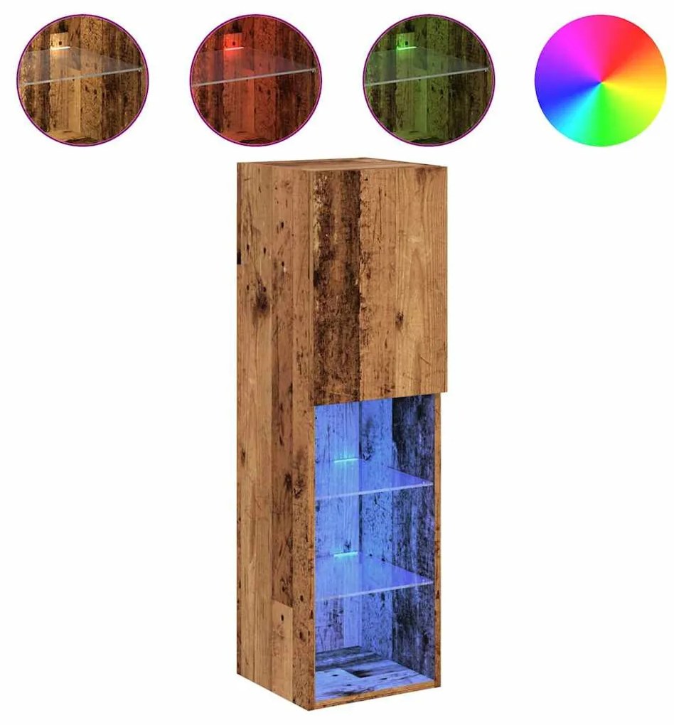 2 db antik fa színű TV-szekrény LED-lámpákkal 30,5x30x102 cm